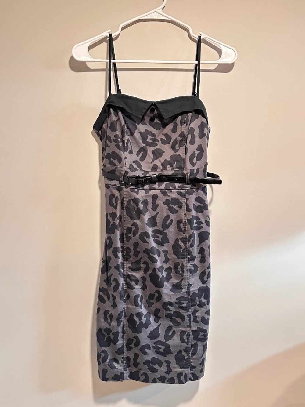 Grey Black Leopard Print Retro Dress mini/mid length